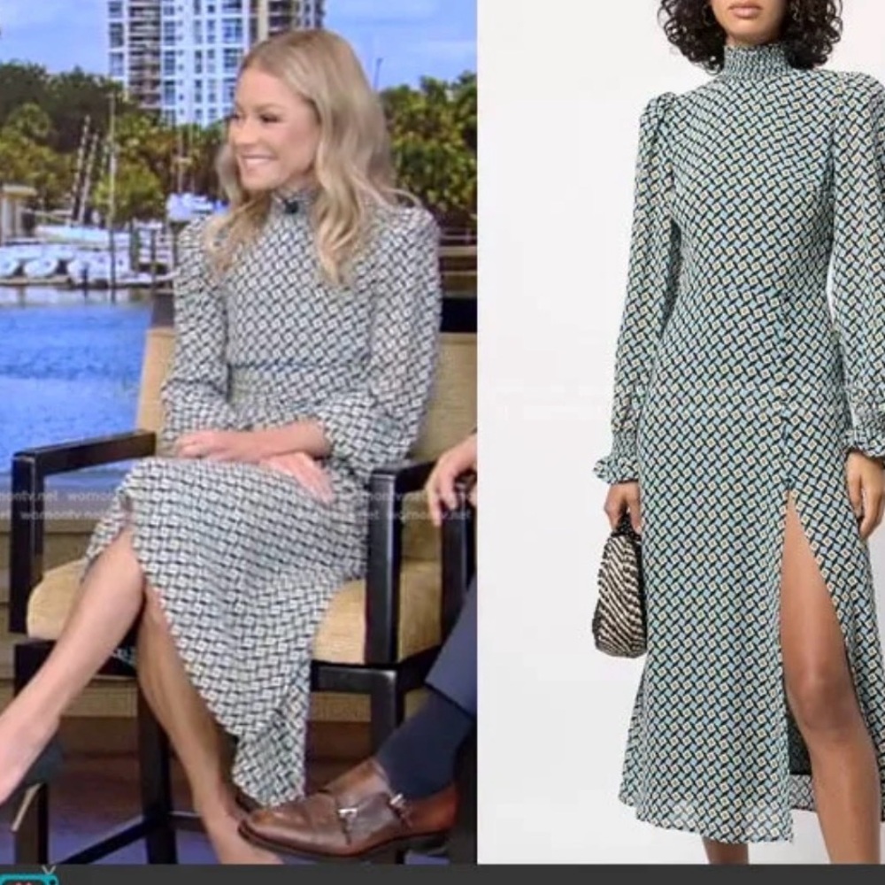 Reformation Stevi Geometric Mosaic Long Sleeve Midi Dress US 8 Cottagecore